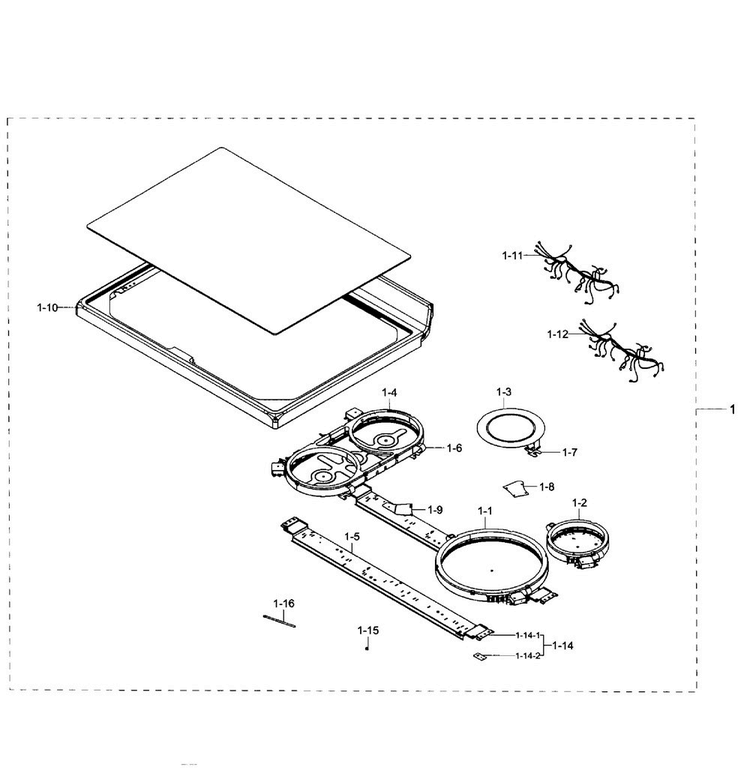 Cooktop Section Diagram and Parts List for NE59J7650WS AA-0001 Samsung Range