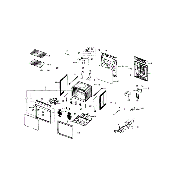 Main Assembly Diagram and Parts List for NE595R1ABSR AA-02 Samsung Range