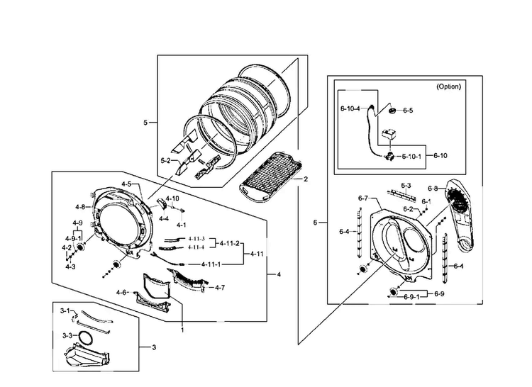 Drum Assy Diagram and Parts List for DV407AEW XAA-0001 Samsung Dryer