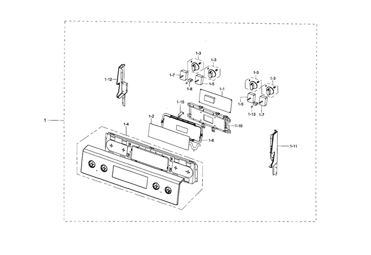 Control Panel Diagram and Parts List for NE595R0ABWW AA-0001 Samsung Range