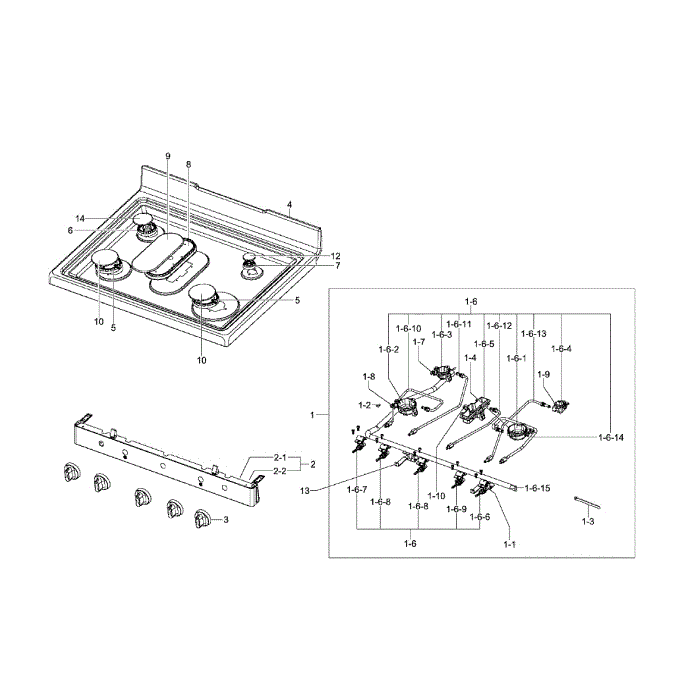 Cooktop Diagram and Parts List for NX58F5500SW AA-00 Samsung Range