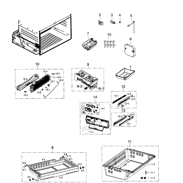 Freezer Diagram and Parts List for RF260BEAESR AA-02 Samsung Refrigerator