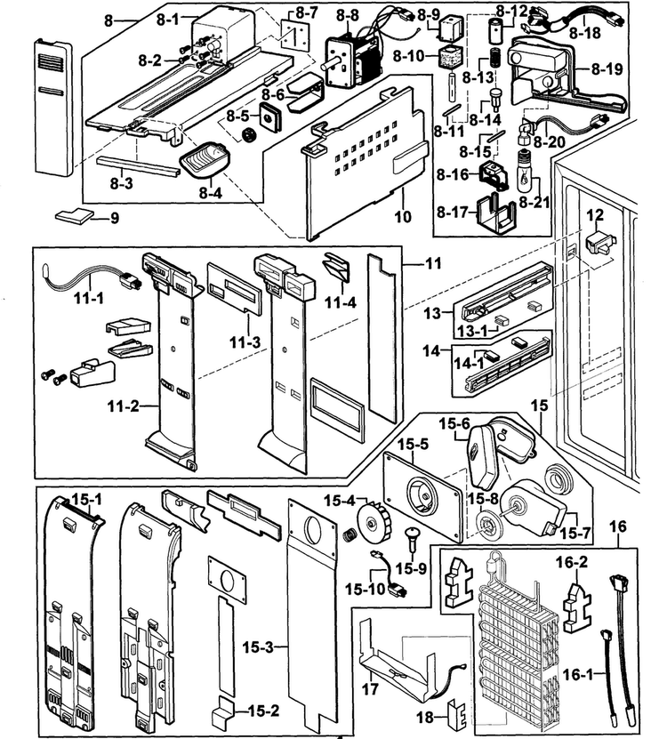 Freezer 2 Diagram and Parts List for RS2534VQ XAA-0000 Samsung Refrigerator