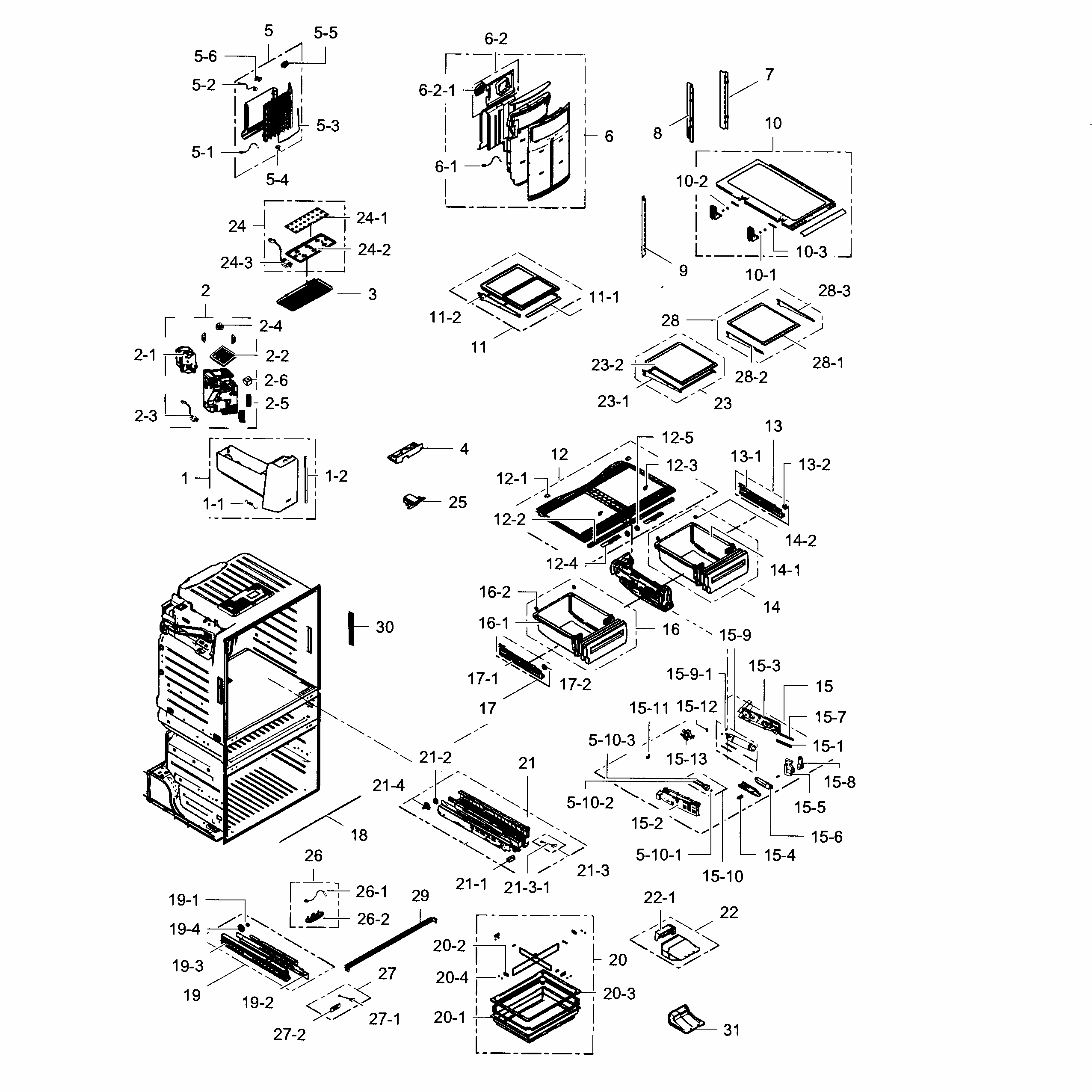 Refrigerator Diagram and Parts List for RF28HMEDBBC AA-0001 Samsung Refrigerator