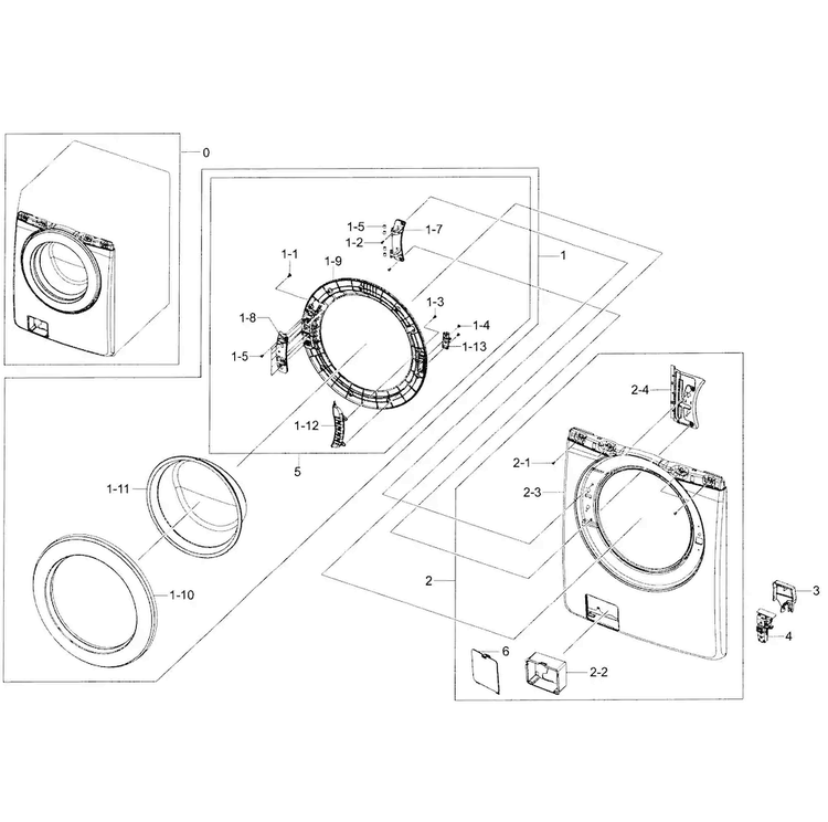 Door Assy Diagram and Parts List for WF361BVBEWR A2-0001 Samsung Washer