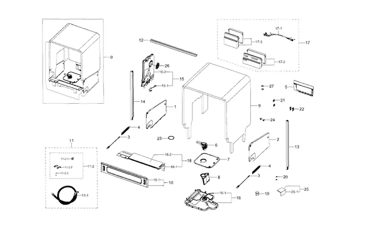 Case Diagram and Parts List for DW80J9945US AA-0000 Samsung Dishwasher
