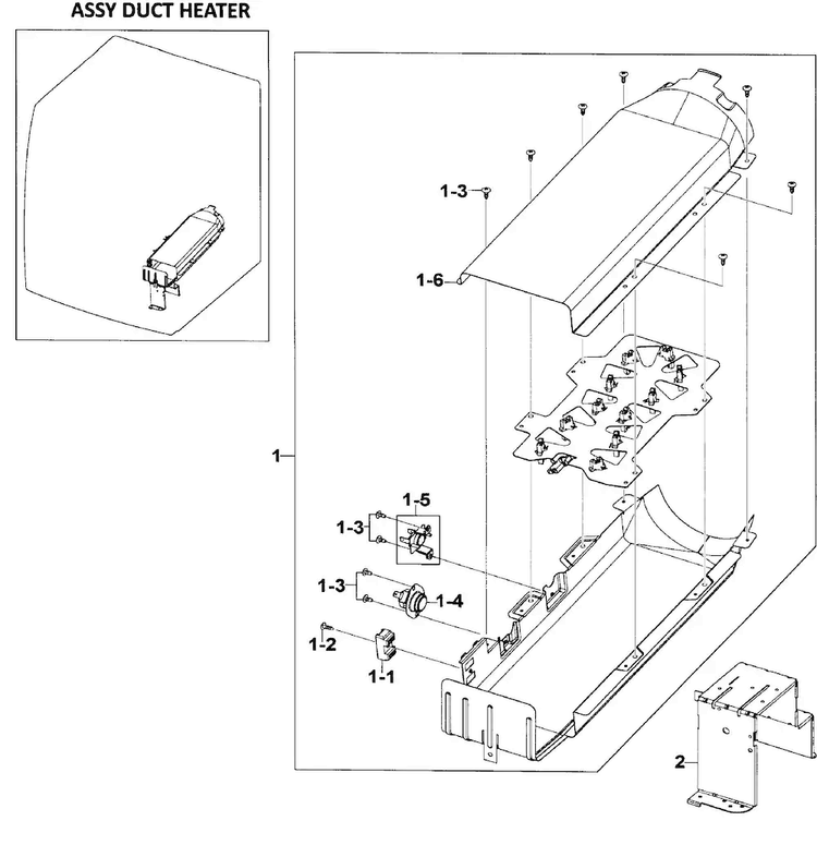 Heater Assy Diagram and Parts List for DV520AEW XAA-0002 Samsung Dryer