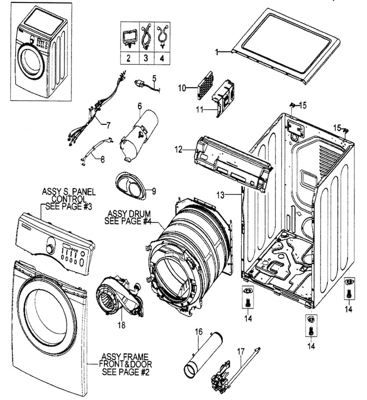 Cabinet Assy Diagram and Parts List for DV203AGW XAA-0000 Samsung Dryer