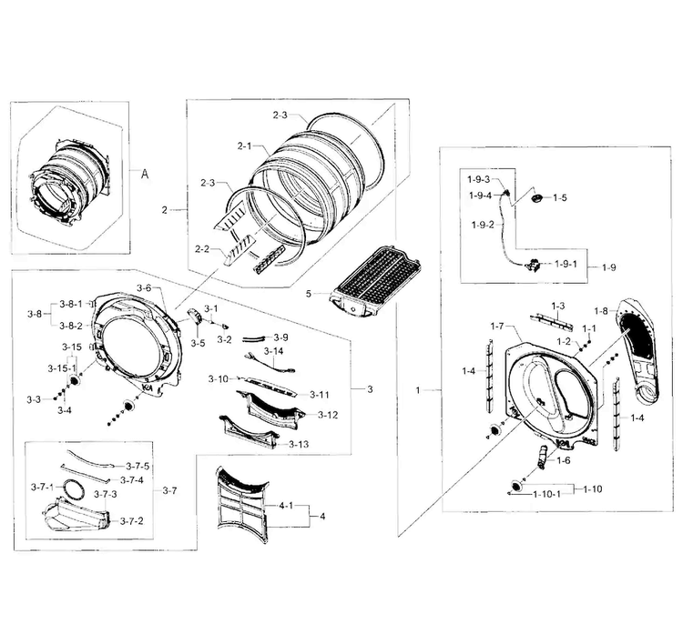 Drum Assy Diagram and Parts List for DV405GTPAWR AA-0000 Samsung Dryer