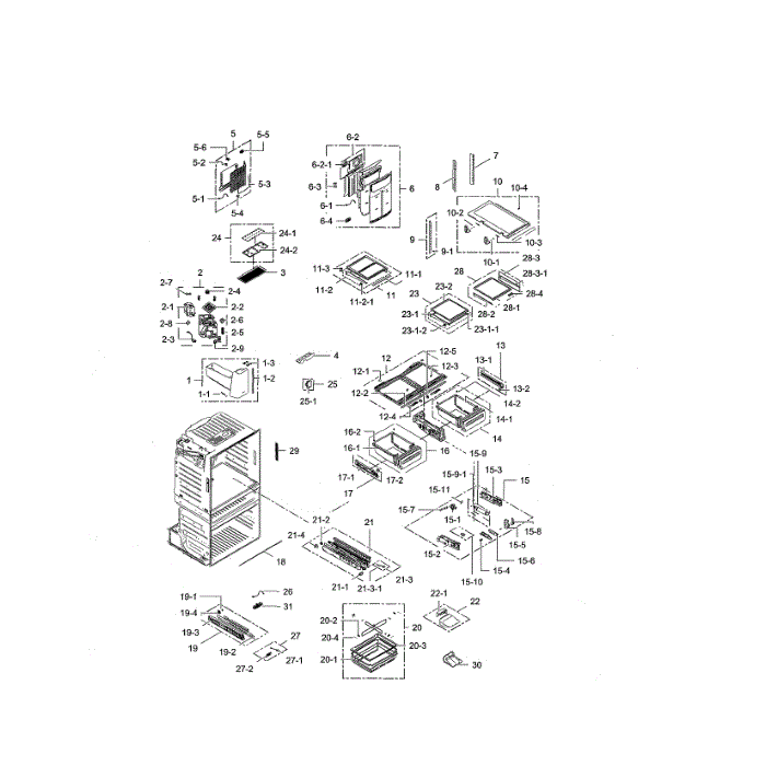 Refrigerator Diagram and Parts List for RF28HMEDBSG AA-00 Samsung Refrigerator