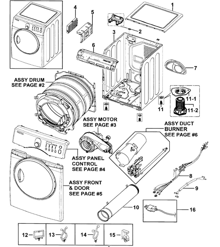Main Assy Diagram and Parts List for DV218AGW XAA-0000 Samsung Dryer