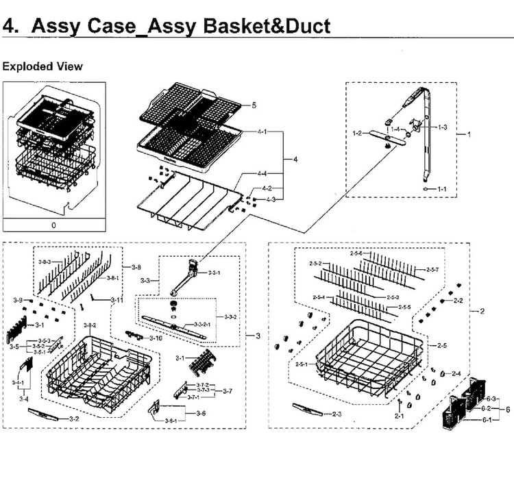 Basket & Duct Diagram and Parts List for DW80H9970US AA-0002 Samsung Dishwasher