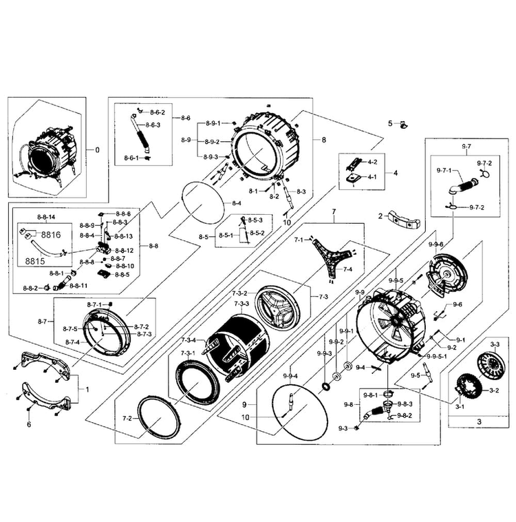 Drum Assy Diagram and Parts List for WF455ARGSWR AA-0001 Samsung Washer