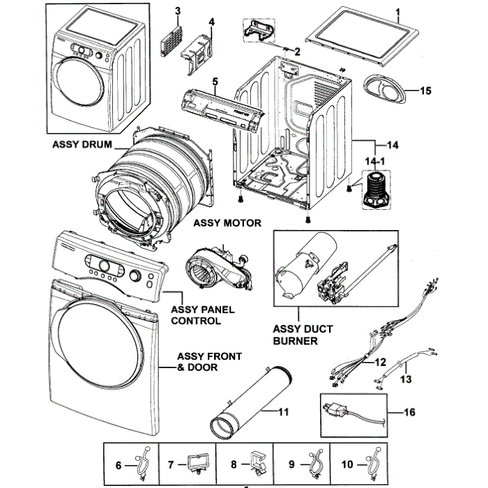 Main Assembly Diagram and Parts List for DV328AGG XAA-00 Samsung Dryer