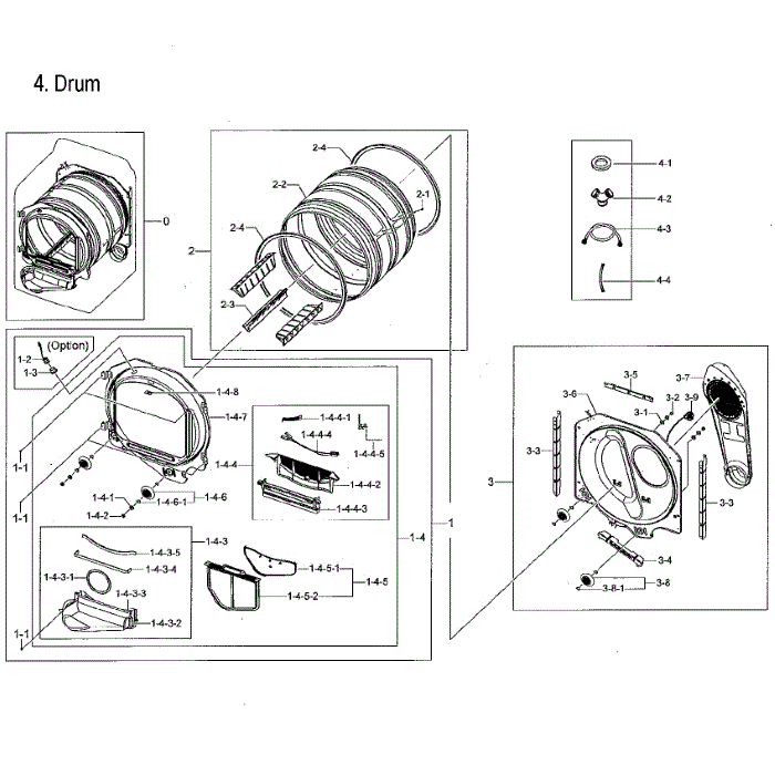 Drum Diagram and Parts List for DVG50M7450W A3-00 Samsung Dryer