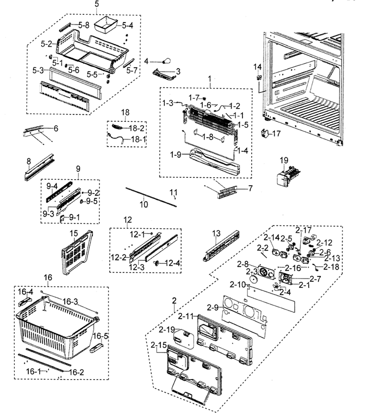 Freezer Diagram and Parts List for RFG298AAWP XAA Samsung Refrigerator