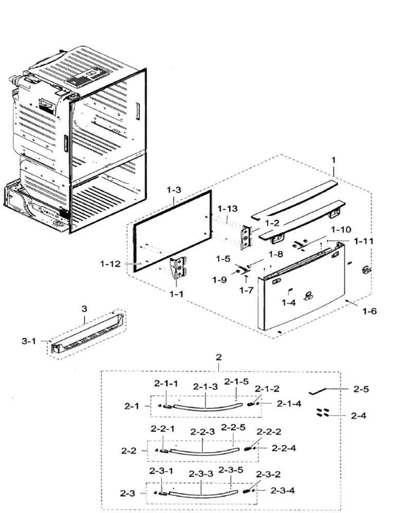 Freezer Door Diagram and Parts List for RF28HFEDTBC AA-08 Samsung Refrigerator
