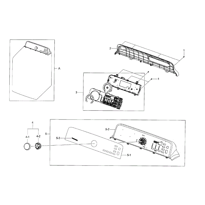 Control Panel Diagram and Parts List for DV45H7000EW A2-00 Samsung Dryer