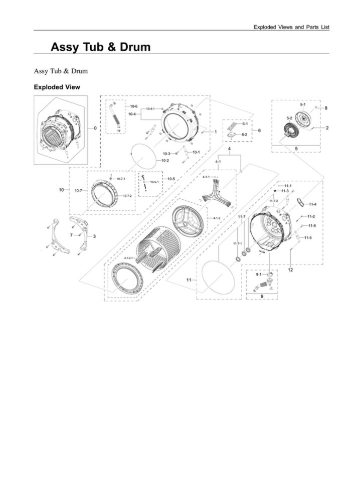 Tub And Drum Assembly Diagram and Parts List for WF50A8800AV US-00 Samsung Washer