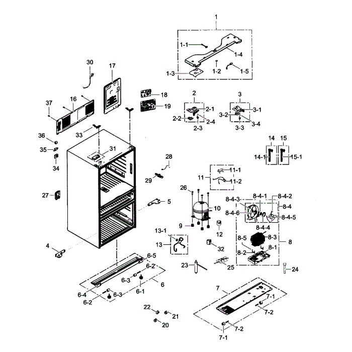 Cabinet Diagram and Parts List for RF31FMESBSR AA-01 Samsung Refrigerator