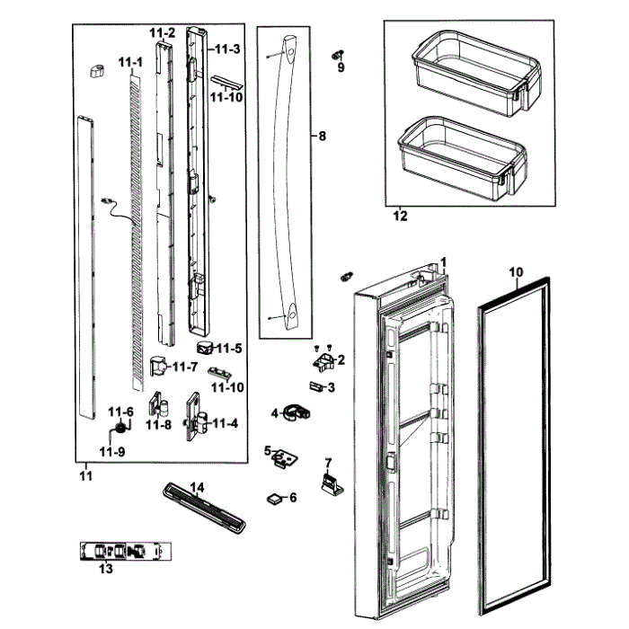 Door Left Diagram and Parts List for RF266AEPN XAA-0001 Samsung Refrigerator