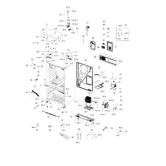 Cabinet Diagram and Parts List for RFG238AAWP XAA-00 Samsung Refrigerator