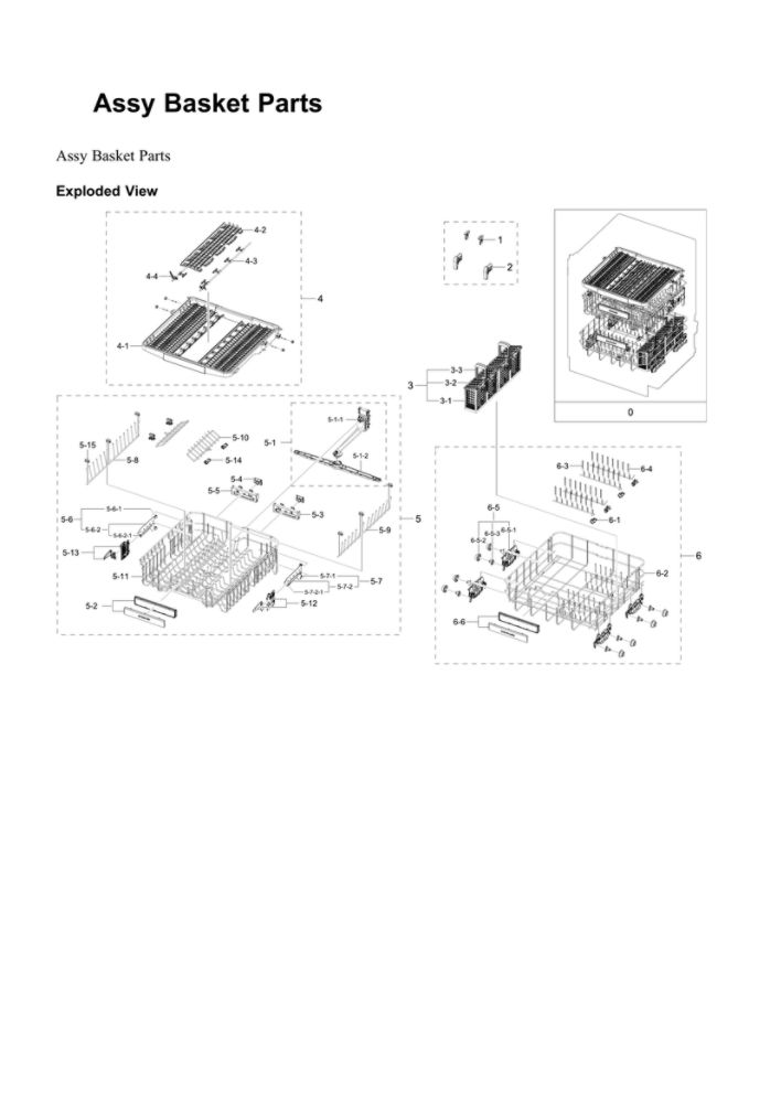 Basket Parts Assembly Diagram and Parts List for DW80R9950QN AA-00 Samsung Dishwasher
