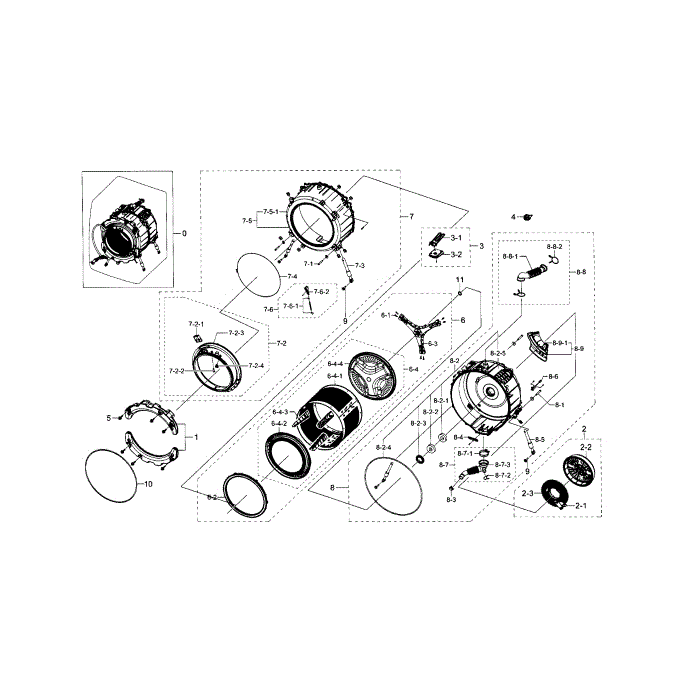Tub And Drum Diagram and Parts List for WF395BTPARA A1-00 Samsung Washer