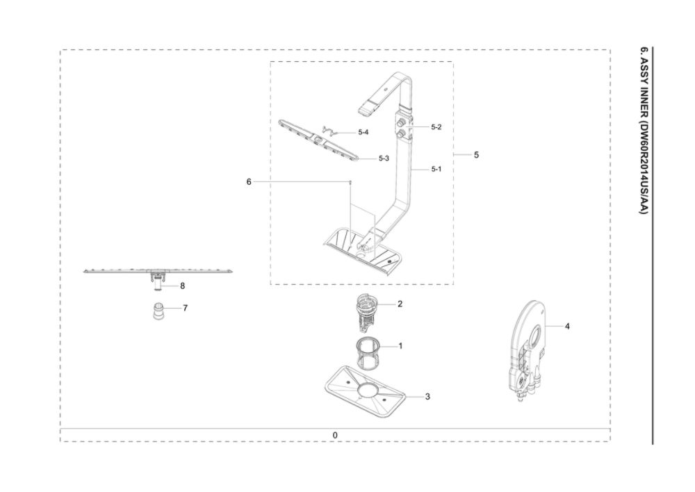 Inner Assembly Diagram and Parts List for DW60R2014US AA-00 Samsung Dishwasher