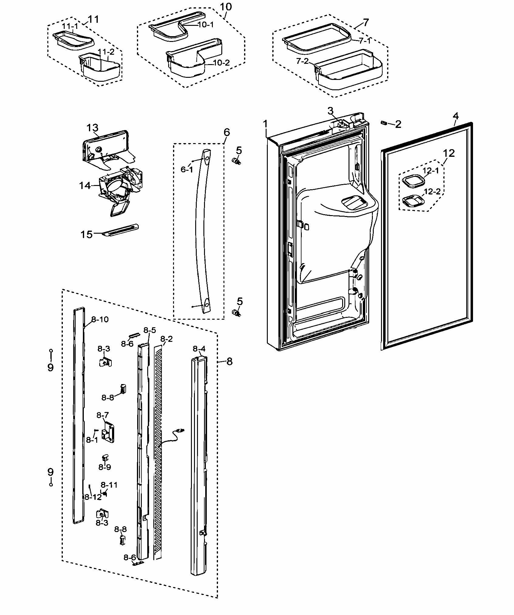Left Door Diagram and Parts List for RF267AZWP XAA-0000 Samsung Refrigerator