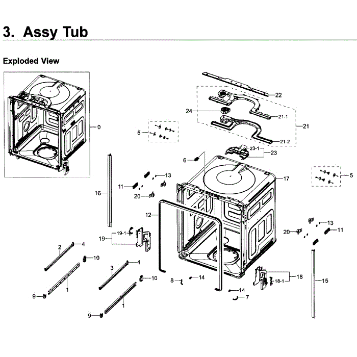 Tub Diagram and Parts List for DW80K7050UG AA-00 Samsung Dishwasher
