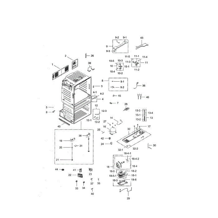 Cabinet Diagram and Parts List for RF28HMEDBSG AA-01 Samsung Refrigerator
