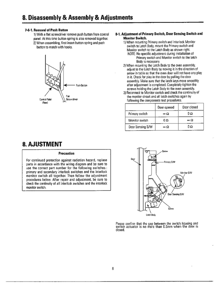 Precaution/specifications Page 7 Diagram and Parts List for MW3050W XAA Samsung Microwave