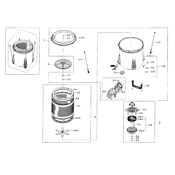 Tub Diagram and Parts List for WA45H7200AW A2-00 Samsung Washer
