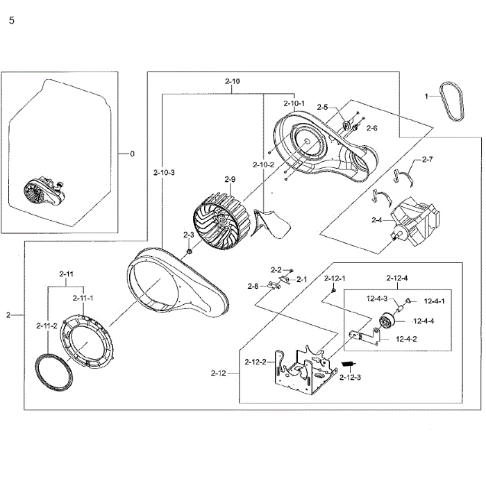 Motor Duct Diagram and Parts List for DV48H7400EW A2-01 Samsung Dryer