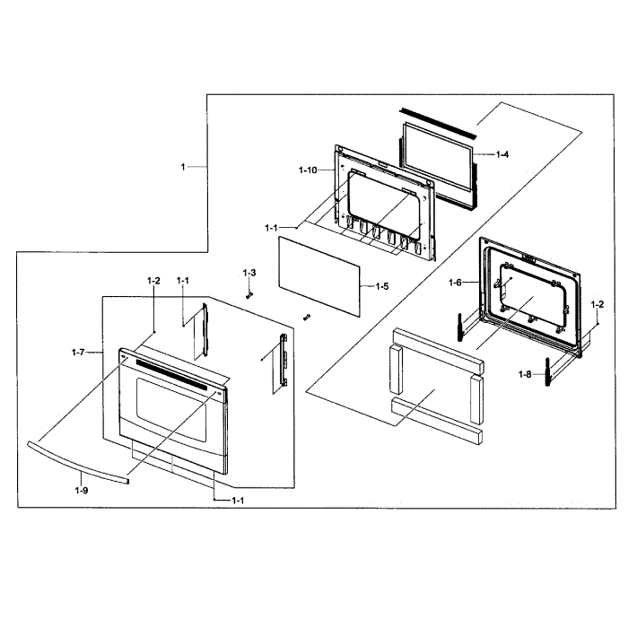Door Assembly Diagram and Parts List for NE595N0PBSR AA-01 Samsung Range