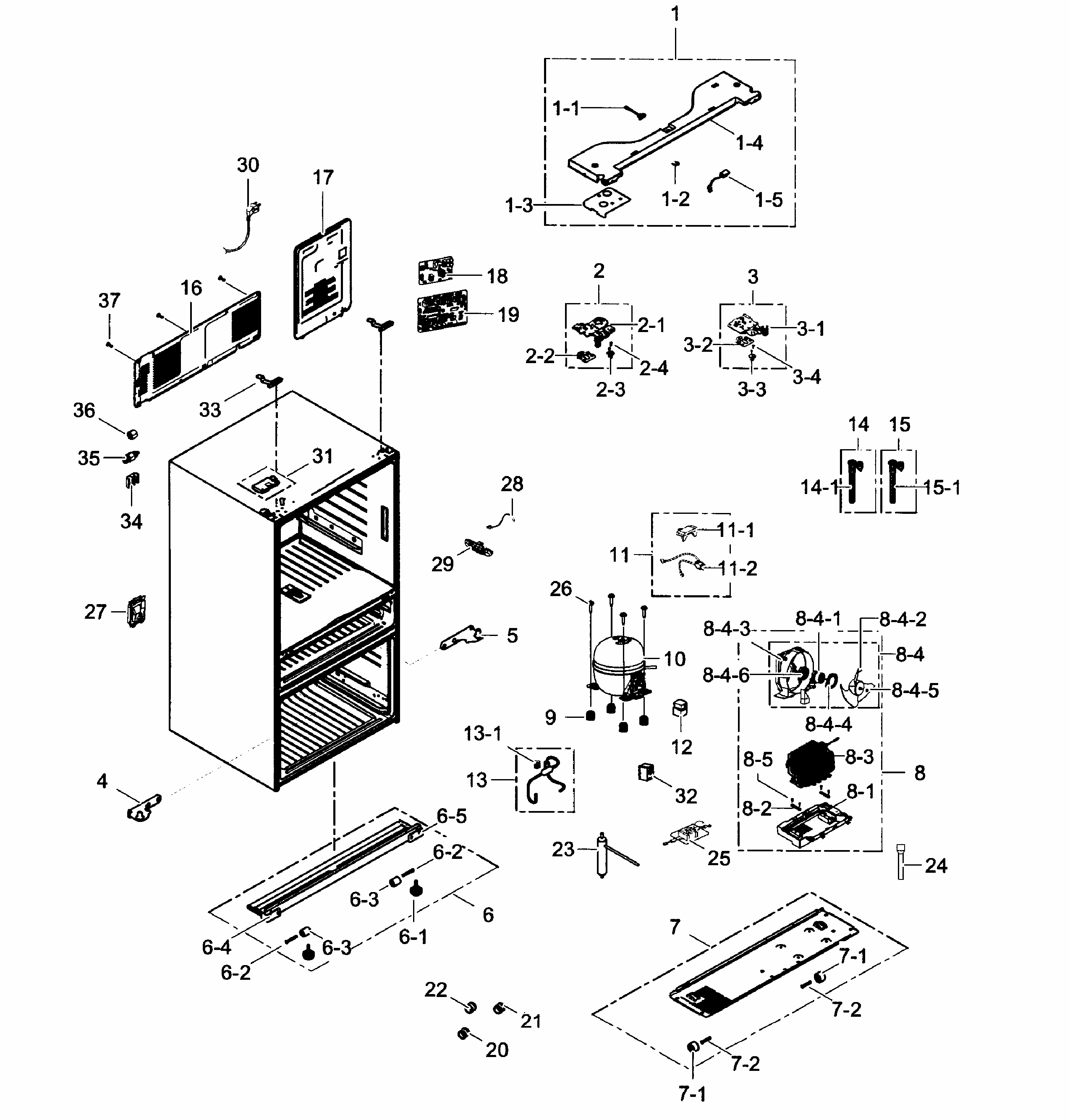 Cabinet Assy Diagram and Parts List for RF31FMEDBSR AA-0001 Samsung Refrigerator