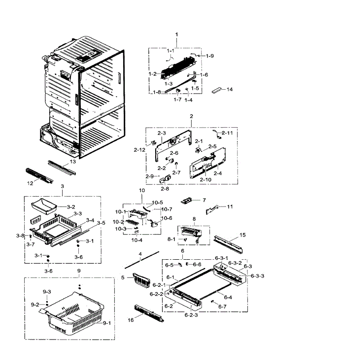 Freezer Diagram and Parts List for RF30HDEDTSR AA-08 Samsung Refrigerator