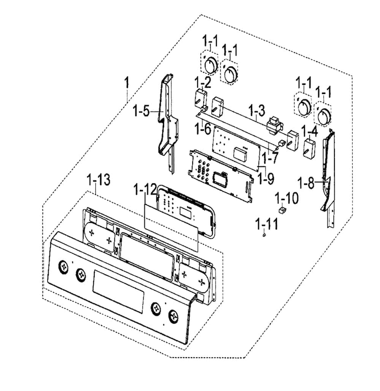 Control Panel Diagram and Parts List for FCQ321HTUX XAA-0000 Samsung Range