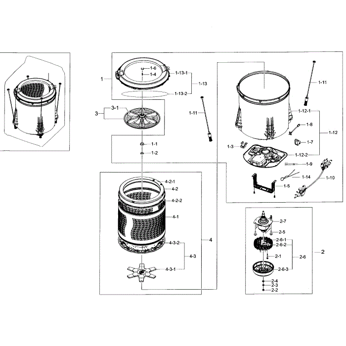 Tub Section Diagram and Parts List for WA456DRHDWR AA-04 Samsung Washer