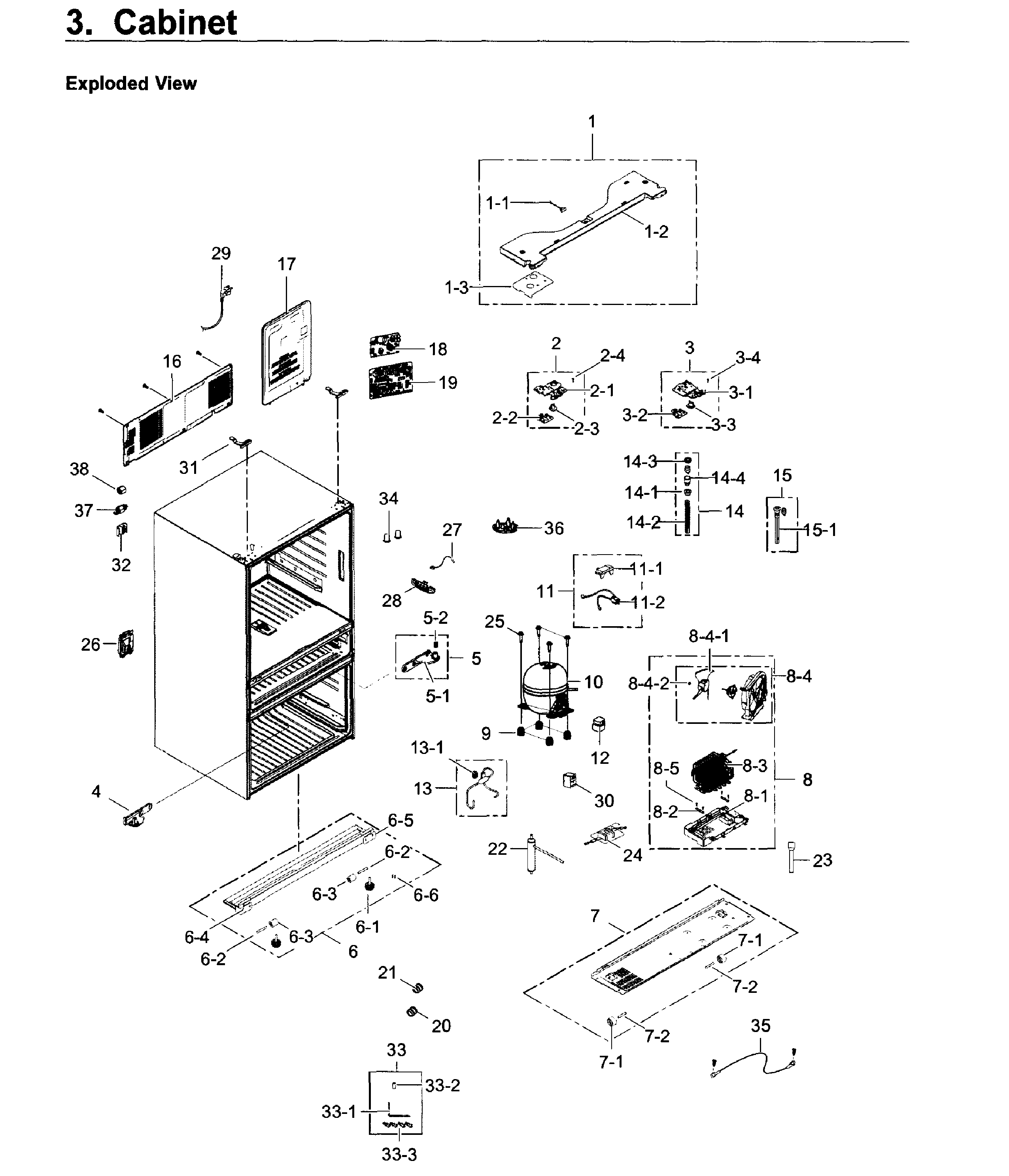 Cabinet Diagram and Parts List for RF30KMEDBSR AA-0002 Samsung Refrigerator