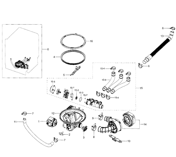 Pump Diagram and Parts List for DW80H9950US AA-0001 Samsung Dishwasher