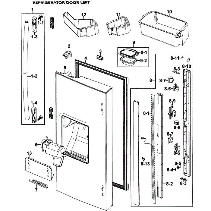 Left Door Diagram and Parts List for RF26VACPN XAA-00 Samsung Refrigerator