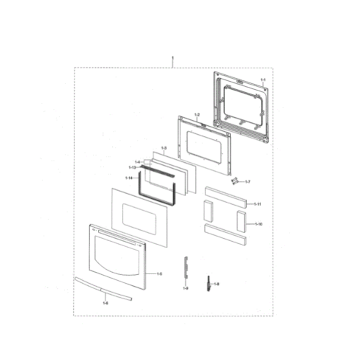 Door Assembly Diagram and Parts List for NE599N1PBSR AC-03 Samsung Range