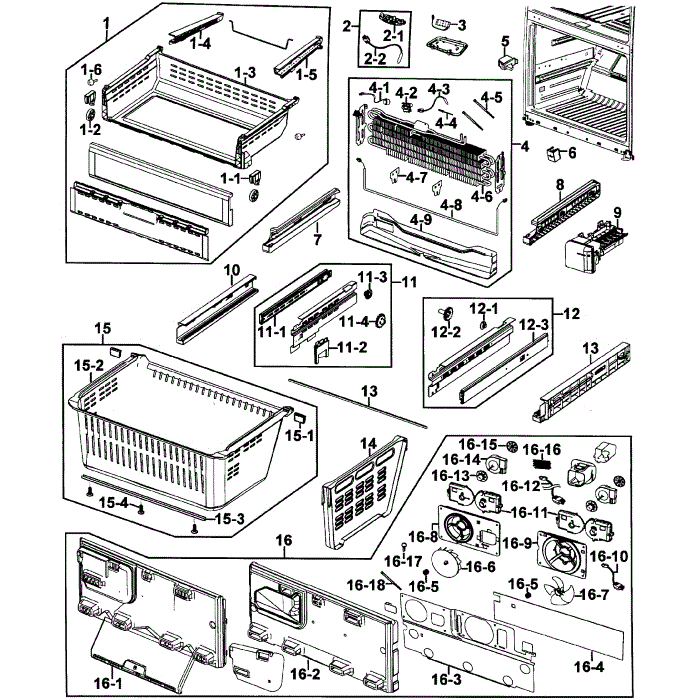 Freezer Diagram and Parts List for RFG237AAWP XAA-00 Samsung Refrigerator