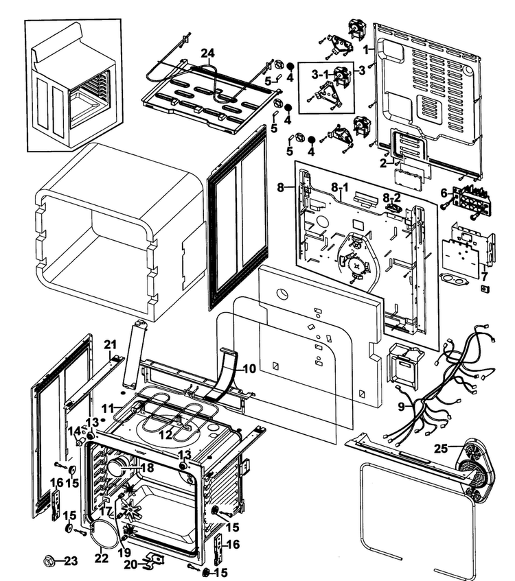 Cavity Assy Diagram and Parts List for NE595R0ABBB AA-0000 Samsung Range
