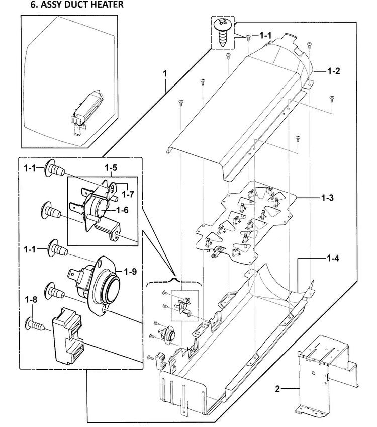 Heater Assy Diagram and Parts List for DV328AEW XAA-0000 Samsung Dryer