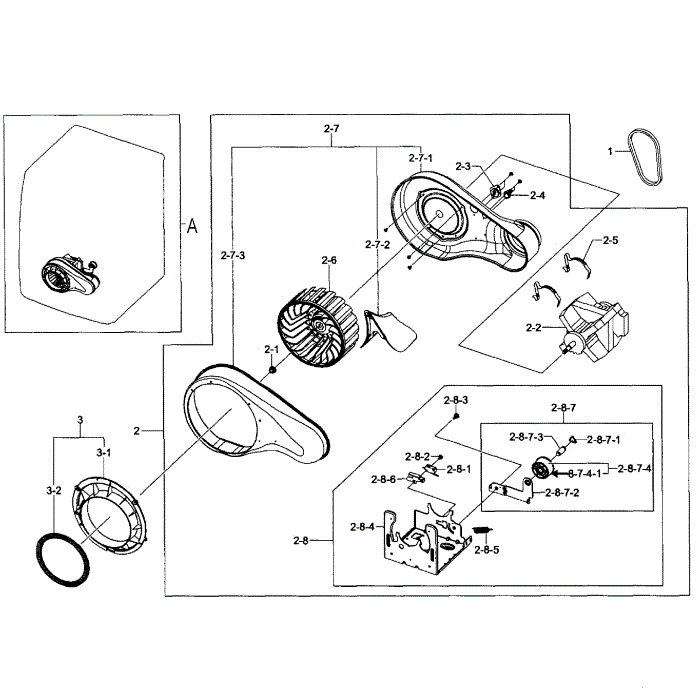 Motor Assembly Diagram and Parts List for DV363EWBEUF A1-00 Samsung Dryer