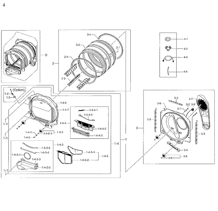 Drum Parts Diagram and Parts List for DV48H7400EW A2-0002 Samsung Dryer