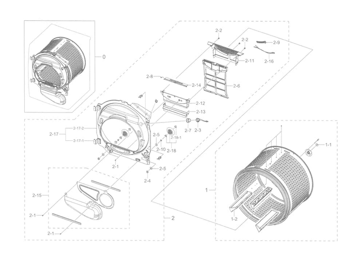 Drum Diagram and Parts List for DV22K6800EW A1-0000 Samsung Dryer